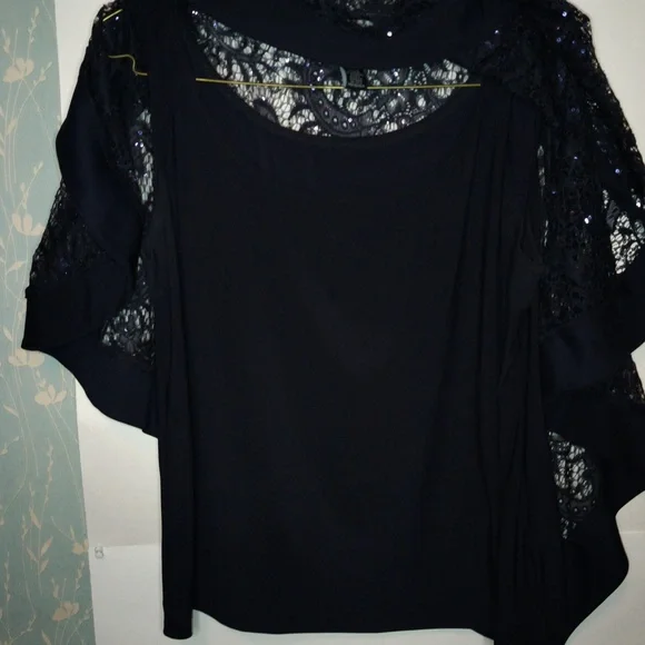 R & M Richards Dark Blue Pantsuit With Sequinned Poncho Size 8 - Picture 5 of 11